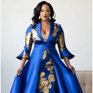 Royal Blue Floral High-Low Dress